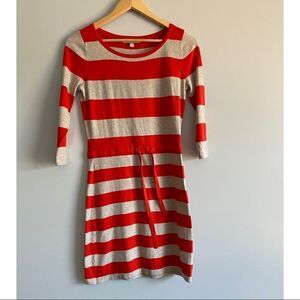 Banana Republic Striped Red Dress Long Sleeves Waist Drawstring